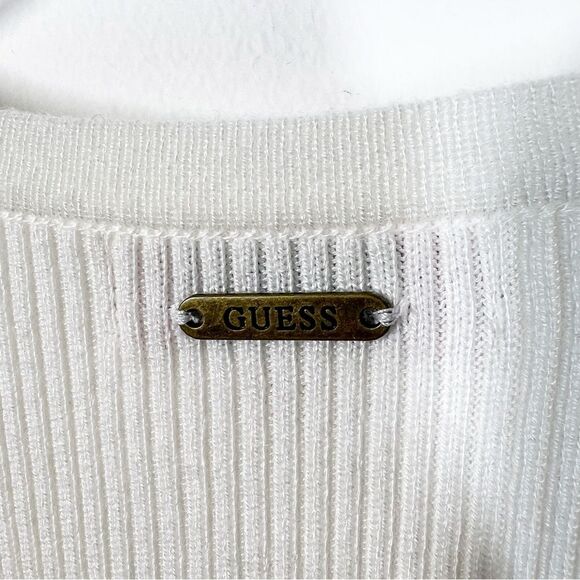 Guess  Women’s Size Large White Sydney Ribbed Sleeveless Sweater Lace Up Placket - Picture 8 of 12